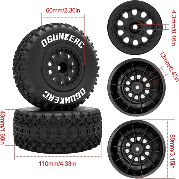 4PCS RC Tires for 1/10 Short Course Truck Tires for Traxxas Slash 4x4 2WD HSP Tamiya HPI Kyosho Redcat AXIAL RC4WD Model Car - Image 2