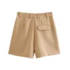 ZRN Women Fashion Side Pockets Front Darts Bermuda Shorts Vintage High Waist Zipper Fly Female Short Pants Mujer - Image 3