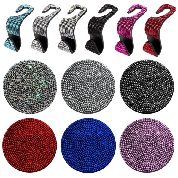 Full Rhinestone Car Seat Back Hook Pad Bling Diamond Hanger Universal Auto Headrest Mount Storage Holder Car Interior Accessorie