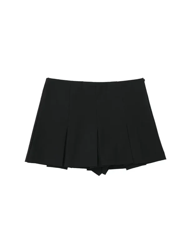 Willshela Women Fashion Solid Pleated Side Zipper Skirts Shorts Vintage High Waist Female Chic Lady Shorts - Image 6