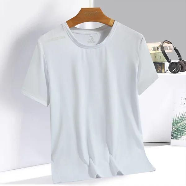 Summer camouflage ice silk T-shirt short sleeved round neck sports shirt thin breathable quick drying simple and versatile light - Image 5