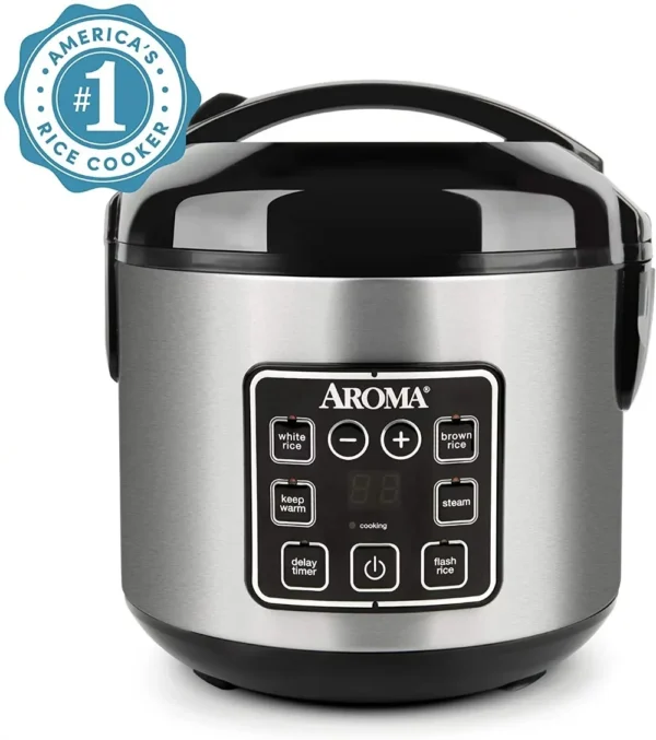 Aroma 8-Cup (Cooked) Rice & Grain Cooker, Steamer, New Bonded Granited Coating