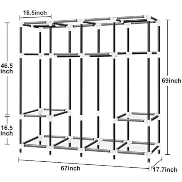 Portable Closet, 67 Inch Wardrobe Closet for Hanging Clothes with 4 Hanging Rods, 25mm Steel（ Black/Grey）optional - Image 5