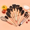 12 Pcs Silicone Kitchen Utensils Set Non-Stick Cookware for Kitchen Wooden Handle Spatula Egg Beaters Kitchenware Accessories - Image 2