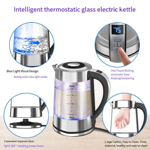 Intelligent Thermostatic Glass Electric Kettle 1.8L Household Boilng Water Multifunction 220V Automatic Power Off Insulation - Image 5