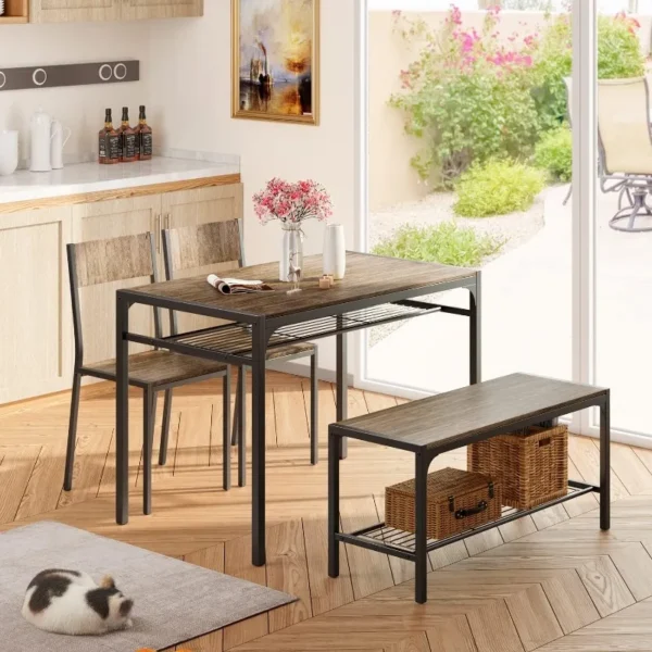 Kitchen Table and 2 Chairs for 4 with Bench, 4 Piece Dining Table Set for Small Space - Image 2