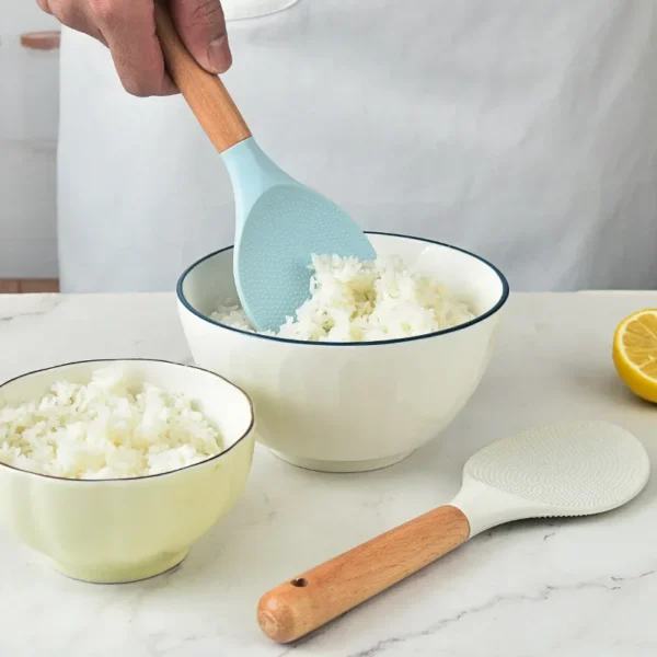 Silicone Rice Shovel Spoon Kitchenware with Long Wooden Handle Household Non-stick Big Cooking Spatula Scoop Kitchen Gadgets - Image 3