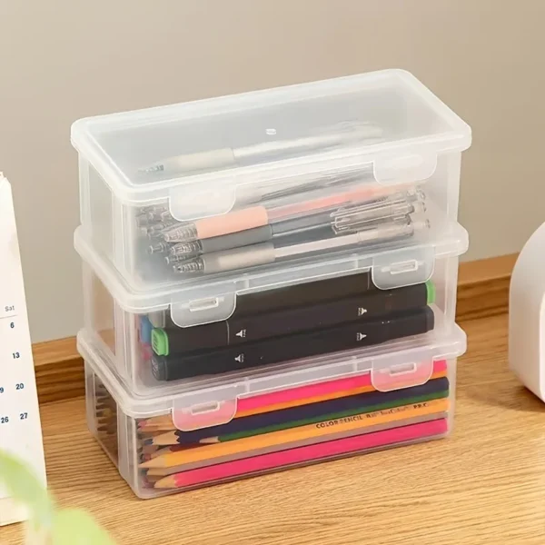 1Pc Transparent Pencil Case Box Large-capacity Stackable Storage Box Office School Pencil Case Supplies Pencil Storage - Image 5