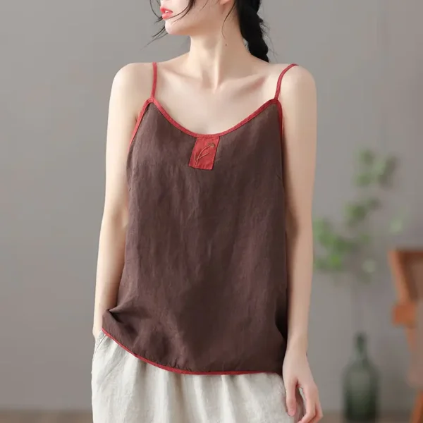 Women Cotton Linen Tanks & Camis Vintage Harajuku Chic Tops Lady Embroidered Vest Sleeveless Bottoming Sling Camis - Image 5