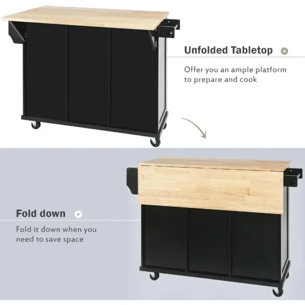 Internal Storage Cabinet Racks Trolley for Dining Room Kitchen Island With Drop-Leaf Countertop Auxiliary Cart With Wheels Home - Image 3