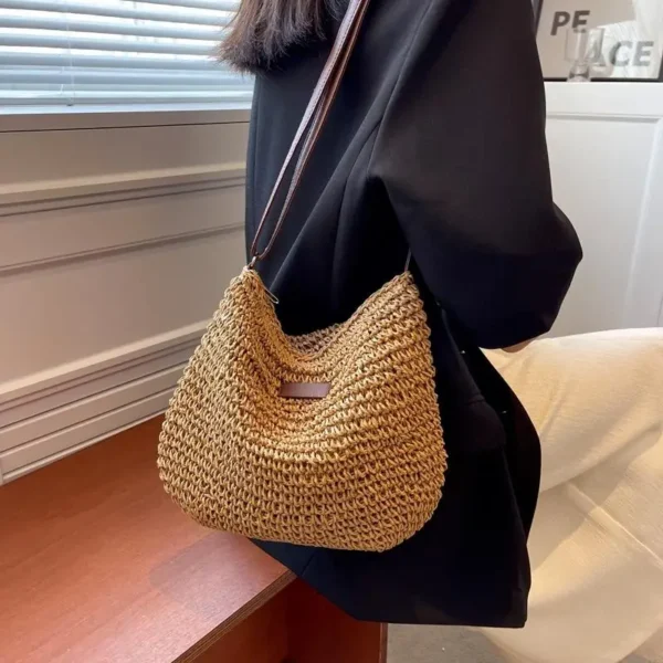 Ladies Fashion Summer Straw Crossbody Bag Women Beach Holiday Shopping Woven Shoulder Handbag Messenger Purses For Women Bags - Image 3