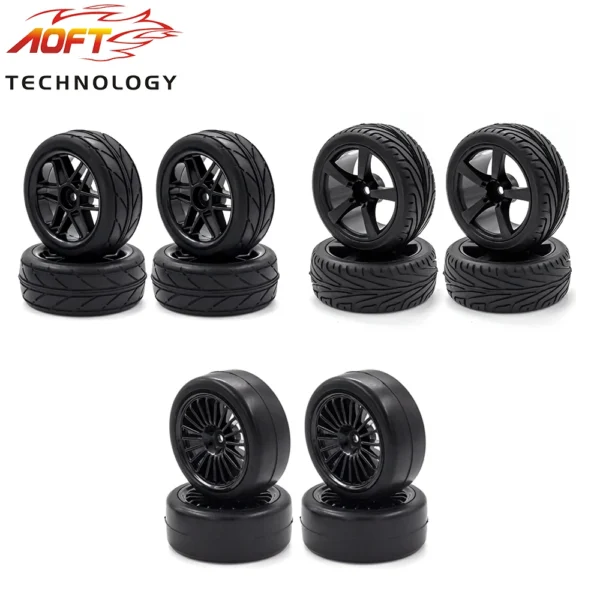 4pcs 65mm On Road Buggy Tire Wheels Rims 12mm Hex for 1/10 RC Flat Sports Touring Car HSP94123 94122 Sakura D5 YOKOMO Tire Kit