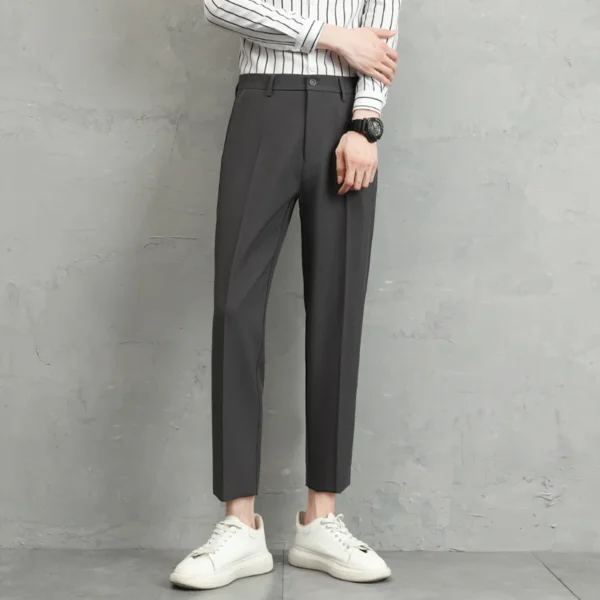 Men's summer ice thin business suit pants paired with Japanese and Korean straight leg loose black casual cropped suit pants - Image 3