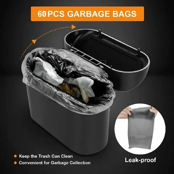 3Pcs Car Trash Can (with Lid) Contains 60 (300) Garbage Bags, Small Car Trash Can, Leak-proof Mini Car Accessories - Image 3