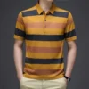 2024 Summer New Men's Knitted Stripe Short Sleeved POLO Shirt Comfortable and Cool Casual Fashion T-shirt - Image 2