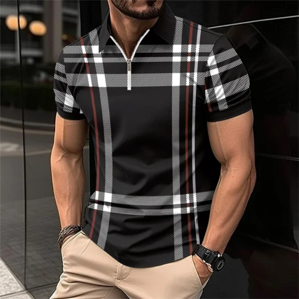 2024 New Men's Fashion Breathable Short Sleeve Striped POLO Shirt Button-Down Men's Top clothing