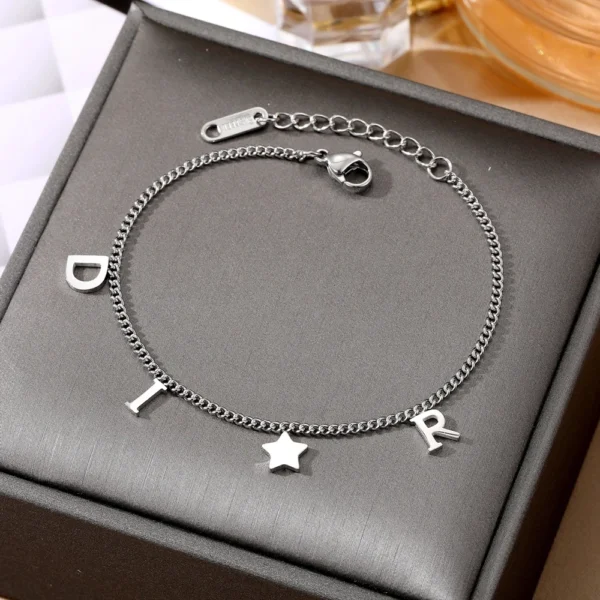 Korea New Fashion Letter Star Pendant Bracelet Woman Simple Vintage Stainless Steel Bracelet Luxury Jewelry Accessories Gifts - Image 5