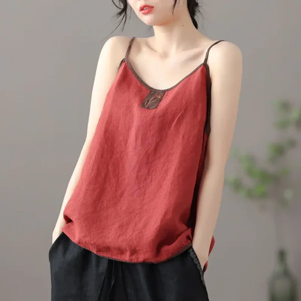 Women Cotton Linen Tanks & Camis Vintage Harajuku Chic Tops Lady Embroidered Vest Sleeveless Bottoming Sling Camis - Image 4