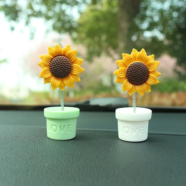 1PC Cute Car Center Console Decoration Simulated Potted Sunflower Desk Ornaments Swinging Potted Sunflower Car Accessories - Image 5