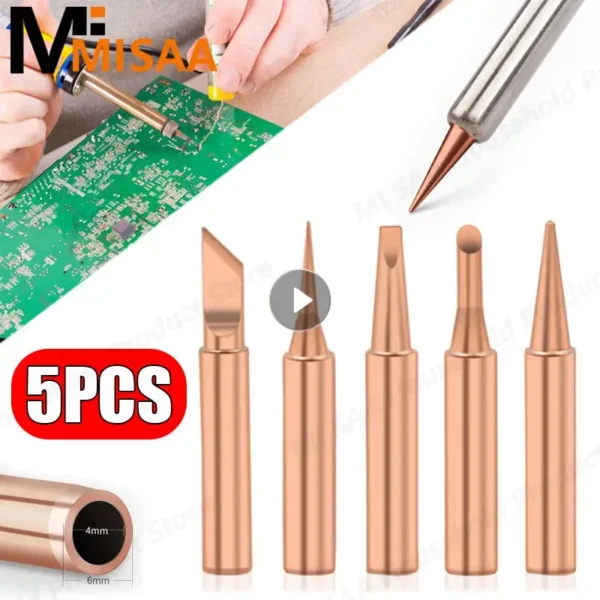 5PCS Soldering Iron Tips Pure Copper 900M-T Electric Soldering Iron Tip Set Hot Bare Copper Soldering Iron Tip Welding Equipment