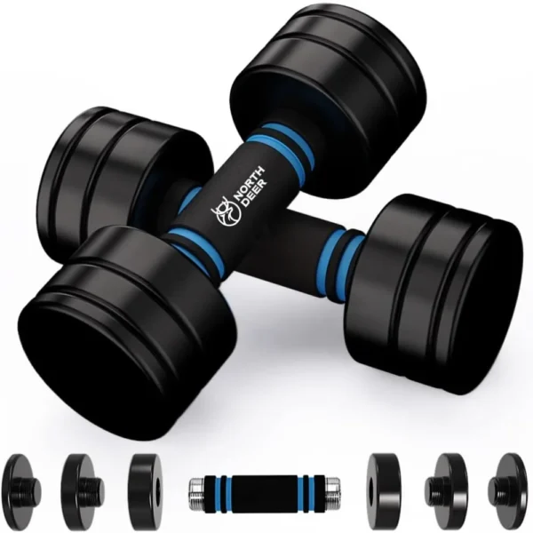 Steel Dumbbells Adjustable Black Coated Weight Set with Foam Handles for Home Gym Workout - Strength Trainging for Men