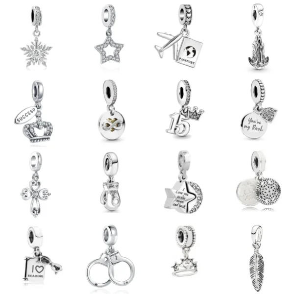 White Series 925 Sterling Silver Plated Clover Star House Lock Women DIY Jewelry Bead Pendant Fit Original Bracelet - Image 3