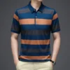 2024 Summer New Men's Knitted Stripe Short Sleeved POLO Shirt Comfortable and Cool Casual Fashion T-shirt