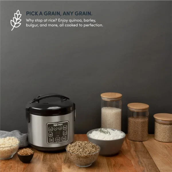 Aroma 8-Cup (Cooked) Rice & Grain Cooker, Steamer, New Bonded Granited Coating - Image 6