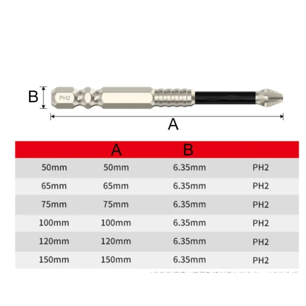 1pc Magnetic Screwdriver Bit Alloy Steel Anti-Slip Long Drill Bits 1/4 Hex Shank PH2 Head Screwdriver Bit Hand Tools 25-150mm - Image 6