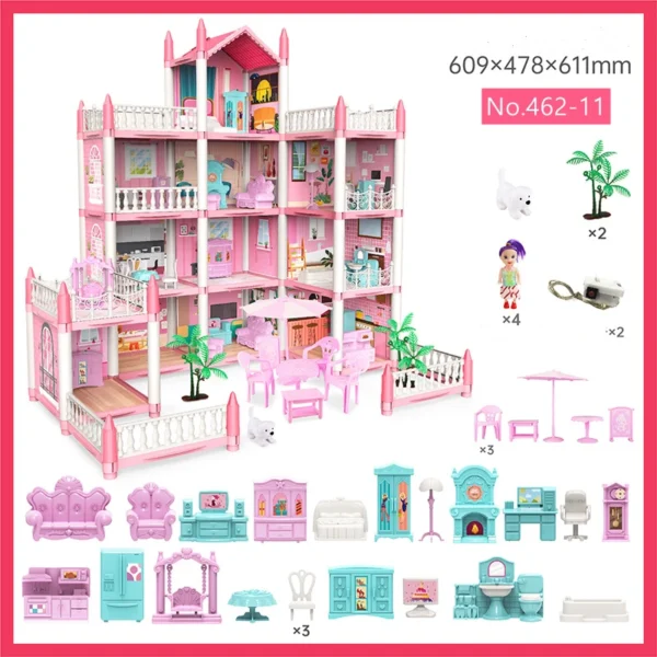 3D DIY Dream Princess Castle Villa Assembly Doll House Set Toy Girl Family Toy Children's Music Doll House Assembly Villa House - Image 2