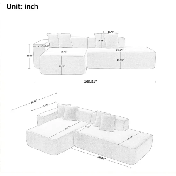 105'' Modular Sectional Couch,Modern L-Shape Sectional Sofa with Chaise Lounge,4 Seater Couch for Living Room,Bedroom,Apartment - Image 5