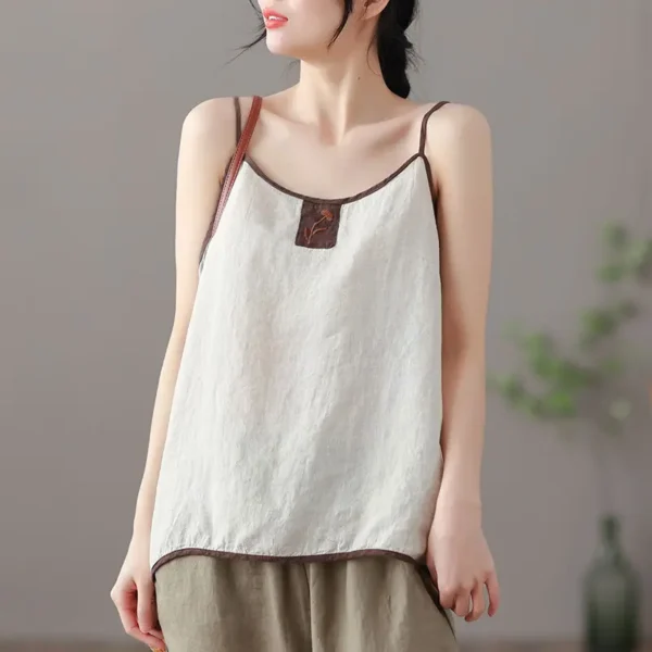 Women Cotton Linen Tanks & Camis Vintage Harajuku Chic Tops Lady Embroidered Vest Sleeveless Bottoming Sling Camis - Image 3