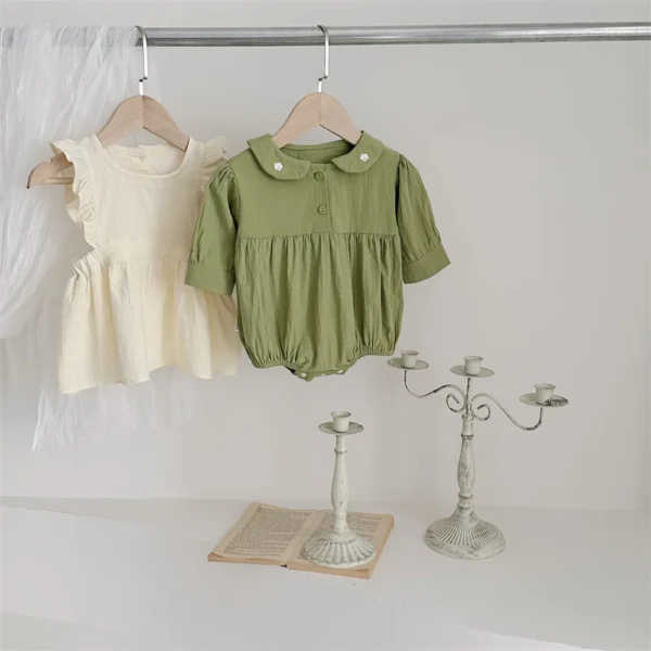 2024 Autumn Baby Clothes Infant Girls Bodysuit Toddler Solid Peter Pan Collar One Piece Or Smock - Image 4