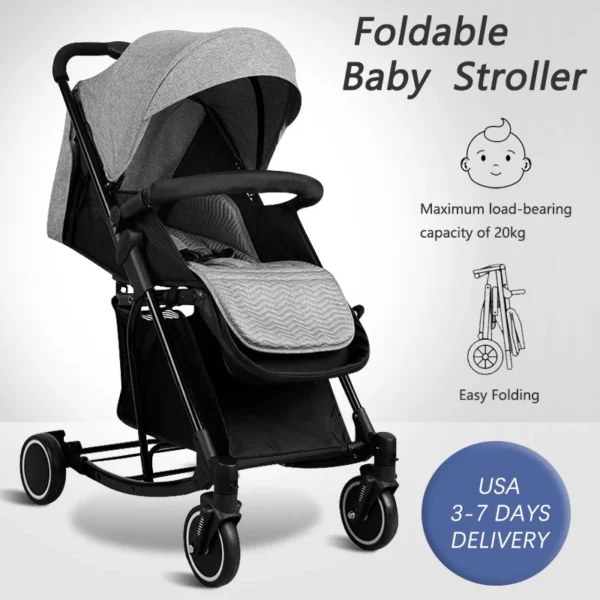 Baby Stroller, One-Hand Fold and Adjustable Canopy Lightweight Baby Stroller, 4 Wheels Infant Stroller