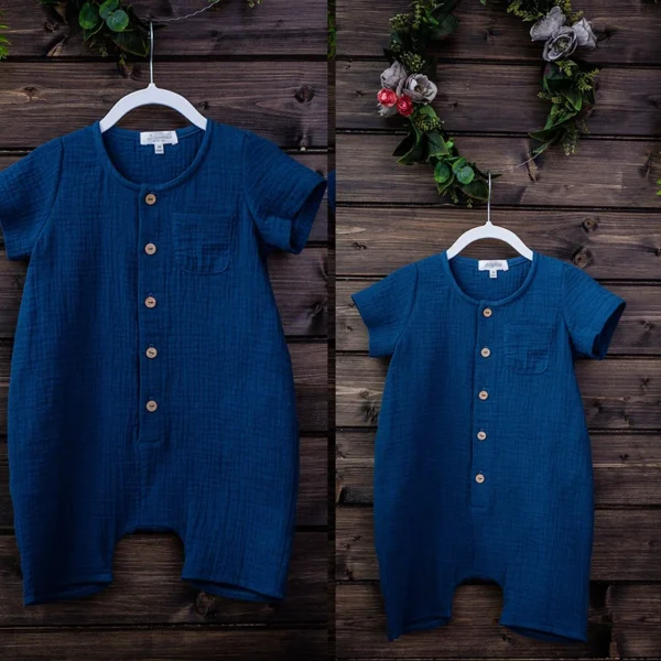 Newborn Baby Unisex Short Sleeves Romper Organic Cotton Crew Neck Navy Romper Bodysuit Unisex One-piece Summer Romper Clothes - Image 3