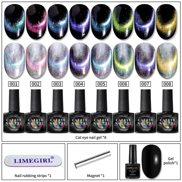 Cat Eye Nail Gel Polish Set 8ml Shiny Magnetic Gel Polish Nail Kit Galaxy Chameleon Effect Nail Gel Soak Off Salon - Image 4