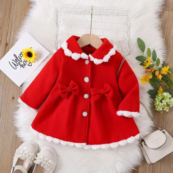 (Girls 0-3 years old) Winter Dresses New for Girls Delicate Button Coat Bow Long Sleeve Furry Nizi Coat Sweet Princess Fashion - Image 3