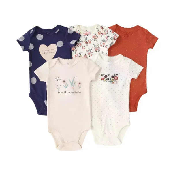 5Pcs/Lot Baby Summer Bodysuits Clothes Fashion Cotton Short Sleeves Newborn Baby Girl Boy Clothing Cute Jumpsuit Infant Outfits - Image 2