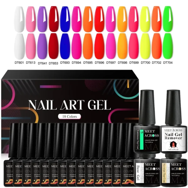 MEET ACROSS 18Pcs/Set Sparkly Gel Nail Polish With Box Nude Pink Glitter Nail Art Semi Permanent UV Painting Gel Polish Kit - Image 4