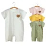 Baby Romper Muslin Short Sleeves Jumpsuit for Girls Boys Cute Bear One-Pieces Clothing Newborn Summer Thin Bodysuits