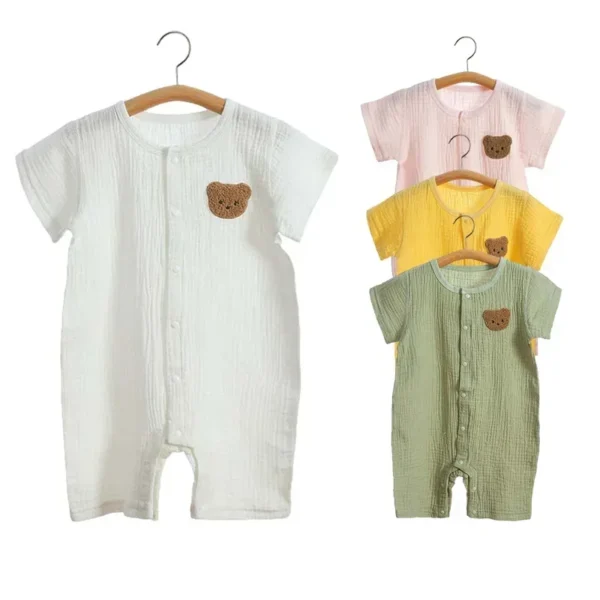 Baby Romper Muslin Short Sleeves Jumpsuit for Girls Boys Cute Bear One-Pieces Clothing Newborn Summer Thin Bodysuits